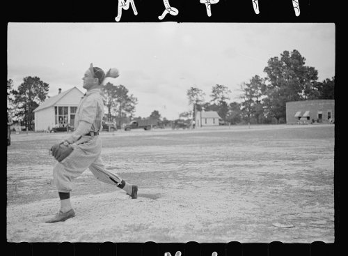 Pitching at Baseball Game Irwinville Farms GA Photograph by John Vachon Courtesy Library of Congress